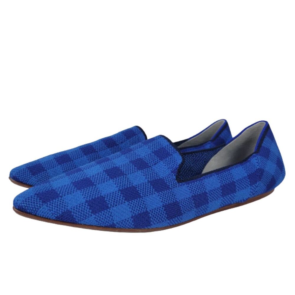 Rothys Lazuli Pointed Toe Flats Womens 8.5 Gingham Blue Checkered Plaid